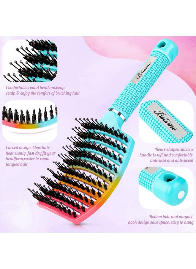Bsisme - Boar Bristle Hair Brush, Curved Vented Detangler Brush Faster Blow Drying, Paddle Detangling Brush For Women Men Kids Wet Dry Long Curly Thick Straight Hair, Make Hair Shiny And Healthier(Green+Blue) - Image 1