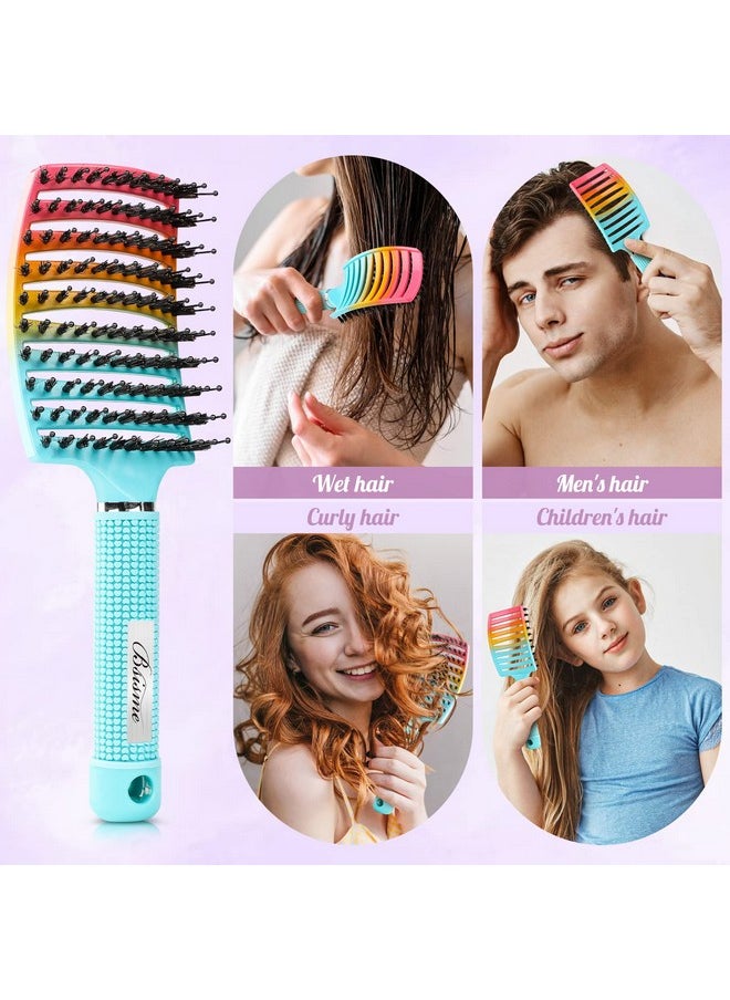 Bsisme - Boar Bristle Hair Brush, Curved Vented Detangler Brush Faster Blow Drying, Paddle Detangling Brush For Women Men Kids Wet Dry Long Curly Thick Straight Hair, Make Hair Shiny And Healthier(Green+Blue) - Image 1