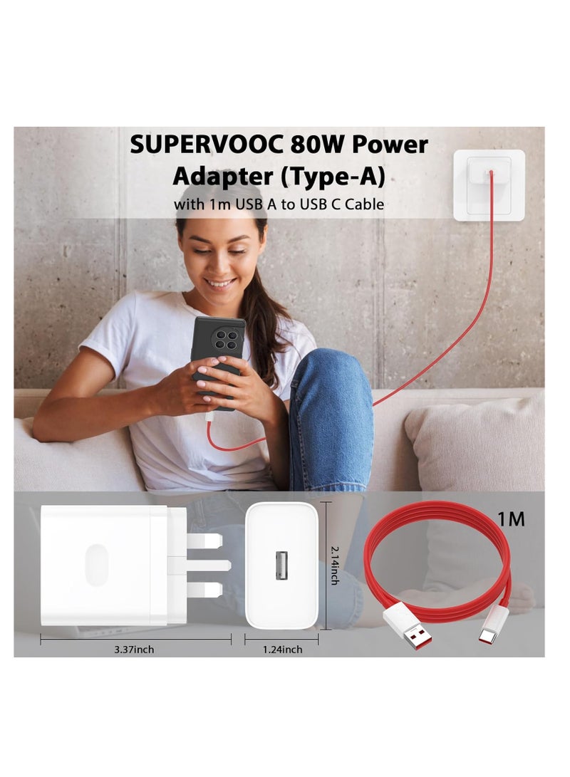 80W Supervooc UK Plug Power Adapter USB C Warp Charging Cable 1M for Oneplus USB Plug Charger Type A Wall Charger Fast Charger for OnePlus Nord 3 2T CE 4 3 2 Lite 14 13R 12 11 10T 10 9 8T 7 and Oppo - Image 5