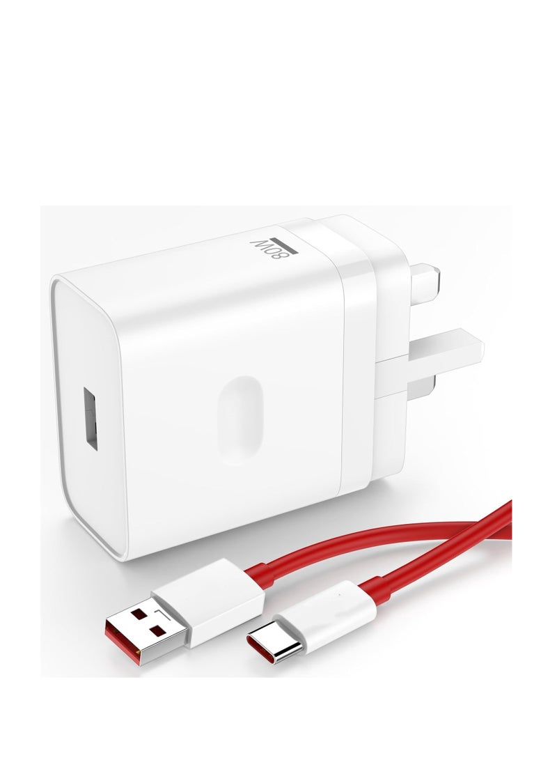 80W Supervooc UK Plug Power Adapter USB C Warp Charging Cable 1M for Oneplus USB Plug Charger Type A Wall Charger Fast Charger for OnePlus Nord 3 2T CE 4 3 2 Lite 14 13R 12 11 10T 10 9 8T 7 and Oppo - Image 4