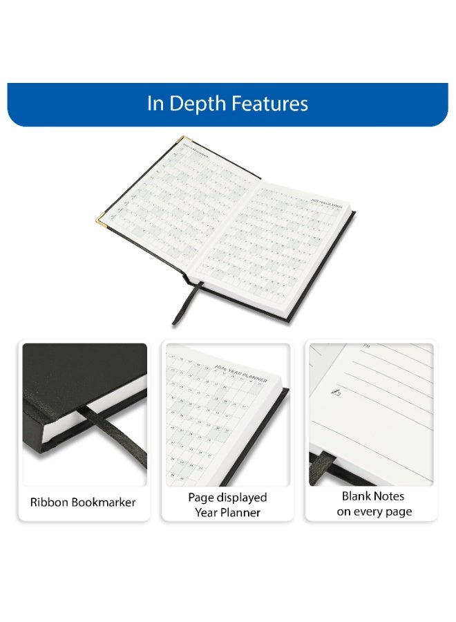 FIS مفكرة 2026، مفكرة بحجم A5 (148x210 مم)، غلاف صلب من مواد الفينيل، مبطنة من جهة واحدة، زوايا ذهبية، السبت والأحد مجتمعة، إنجليزي، ورق أبيض 60 جرام، لون أسود - FSDI92E26BK - Image 5