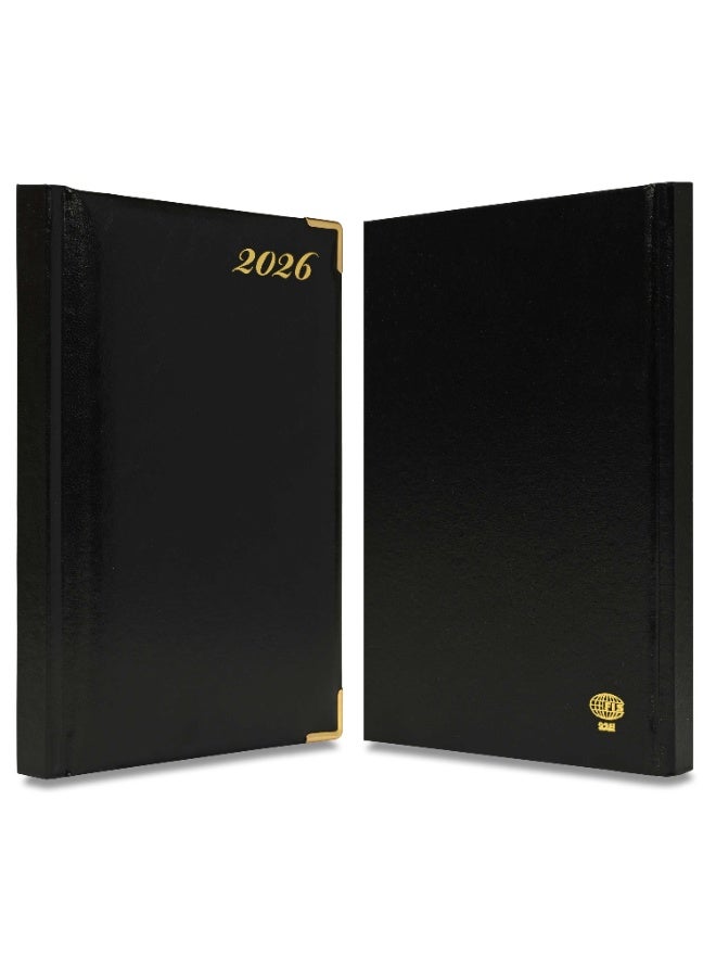 FIS مفكرة 2026، مفكرة بحجم A5 (148x210 مم)، غلاف صلب من مواد الفينيل، مبطنة من جهة واحدة، زوايا ذهبية، السبت والأحد مجتمعة، إنجليزي، ورق أبيض 60 جرام، لون أسود - FSDI92E26BK - Image 2