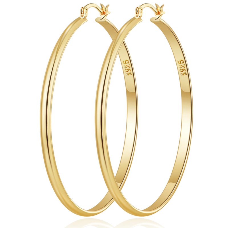OOOPEL 3mm Wide Large Gold Hoop Earrings for Women Hypoallergenic Sterling Silver Post Big Earrings Hoops Lightweight 14k Gold Hoop Earrings for Women - Image 1