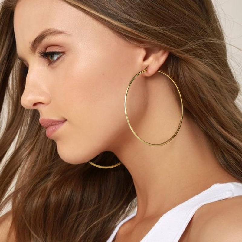 OOOPEL 3mm Wide Large Gold Hoop Earrings for Women Hypoallergenic Sterling Silver Post Big Earrings Hoops Lightweight 14k Gold Hoop Earrings for Women - Image 5