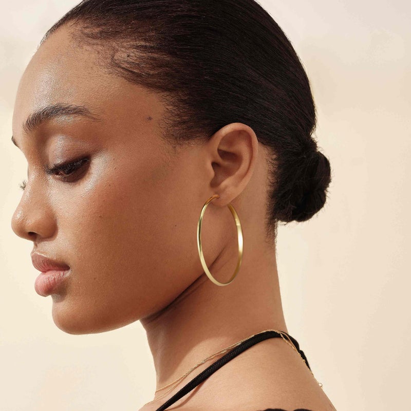 OOOPEL 3mm Wide Large Gold Hoop Earrings for Women Hypoallergenic Sterling Silver Post Big Earrings Hoops Lightweight 14k Gold Hoop Earrings for Women - Image 2