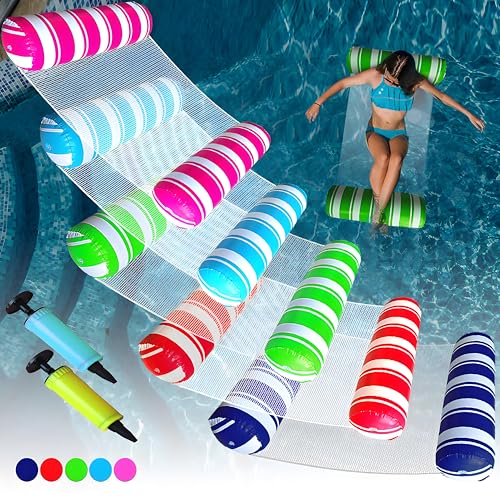 Annil 5 Pack Inflatable Pool Floats Adult Size Water HammockHammock Floats for Adults4in1 MultiPurpose Pool Floating ToysPool Rafts Lounge Chairs Floatiesfor Adults Vacation Fun and Rest - Image 1