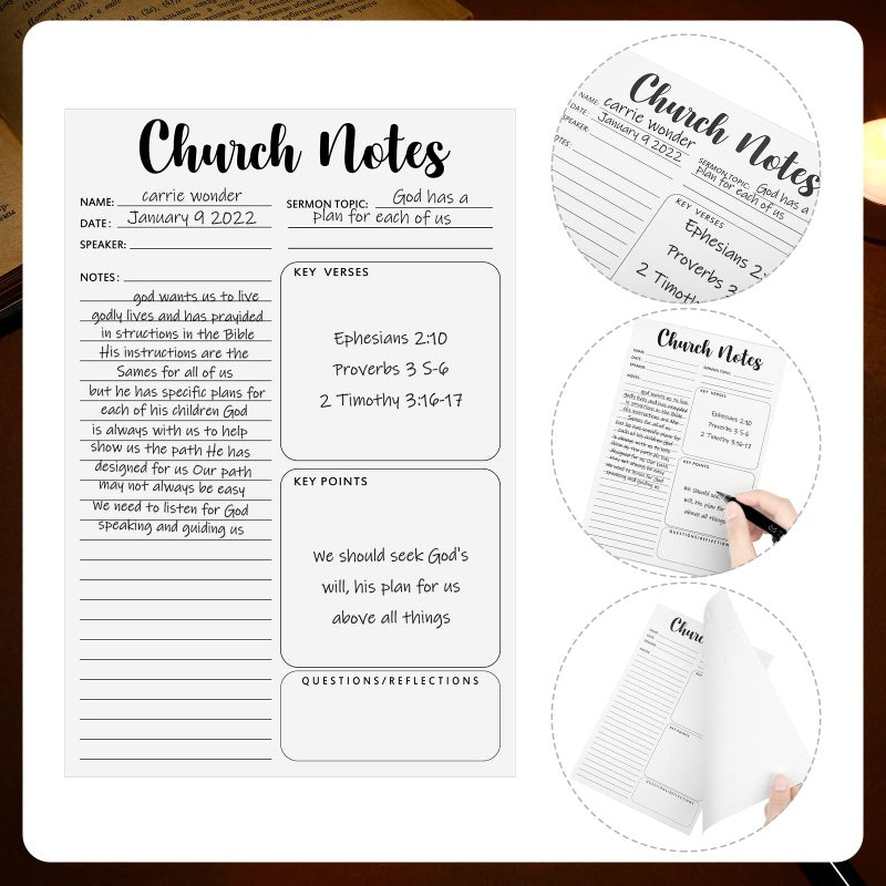 Geyee 4 Pcs Church Notebook 5.5 x 8.5 Inch Tear Away Sermon Journal Christian Sticky Pads Religious Sticky Notepads Note Taking Supplies - Image 3
