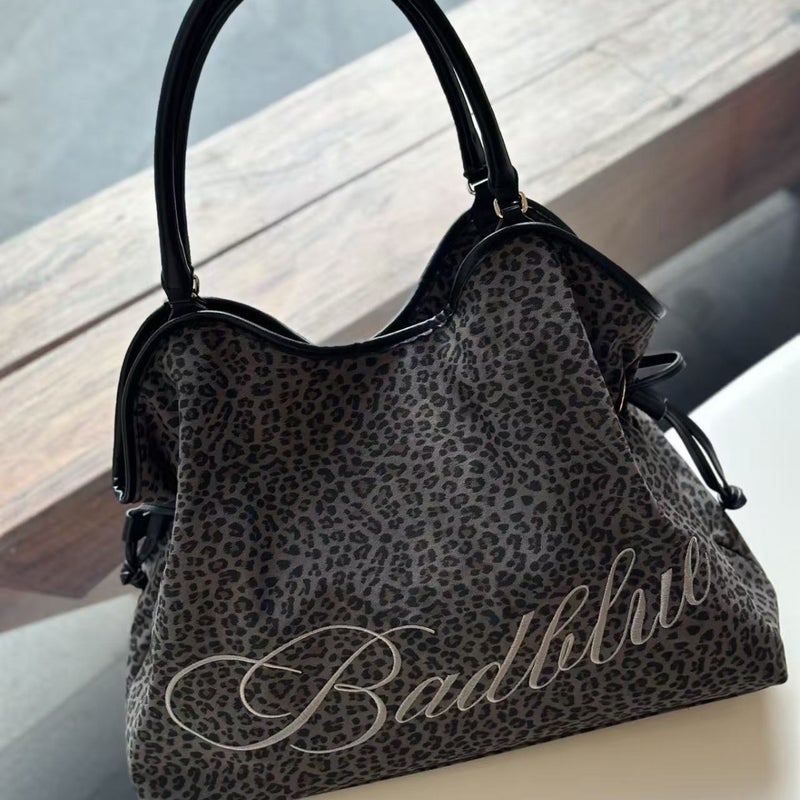 Badblue Korean Style Leopard Print Large Capacity Suede Tote Shoulder Bag - Image 3