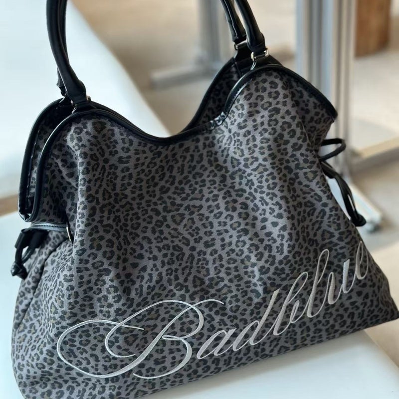 Badblue Korean Style Leopard Print Large Capacity Suede Tote Shoulder Bag - Image 4