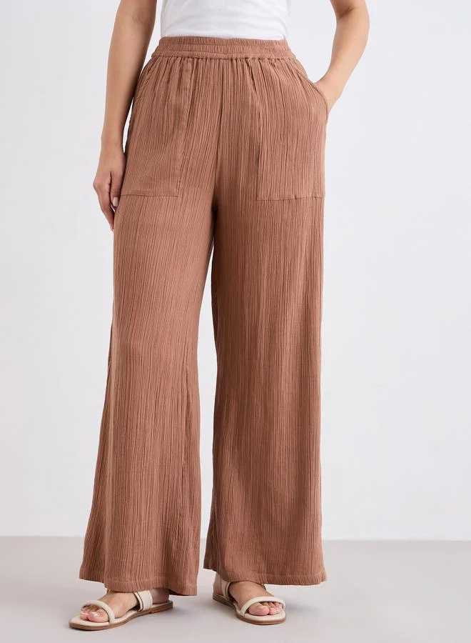 ستايلي Styli Cotton Gauze Wide Leg Pants