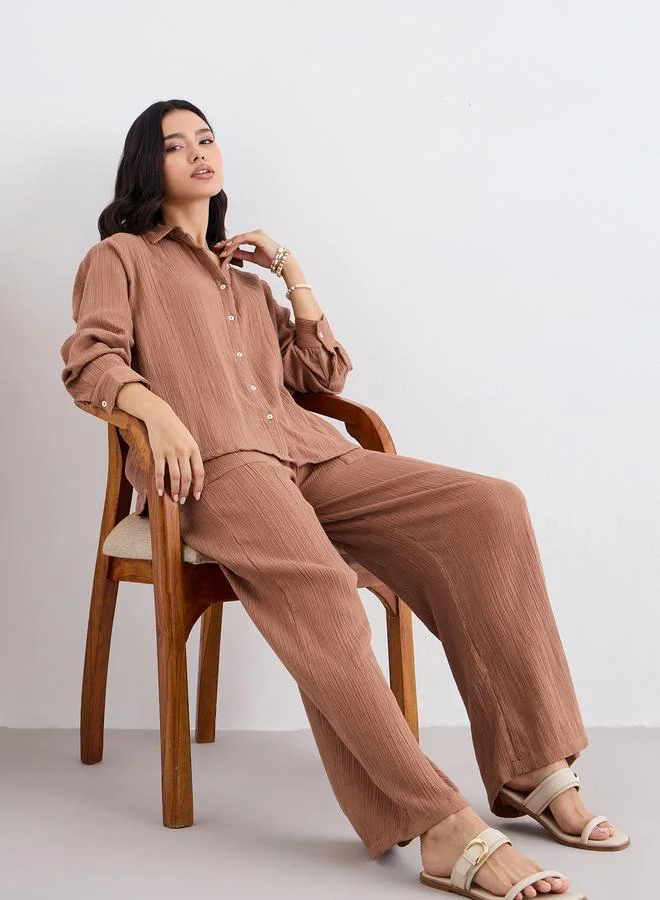 Styli Styli Cotton Gauze Wide Leg Pants