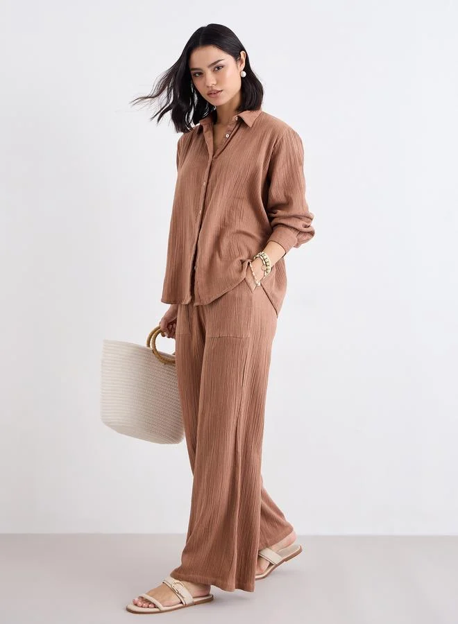 ستايلي Styli Cotton Gauze Wide Leg Pants