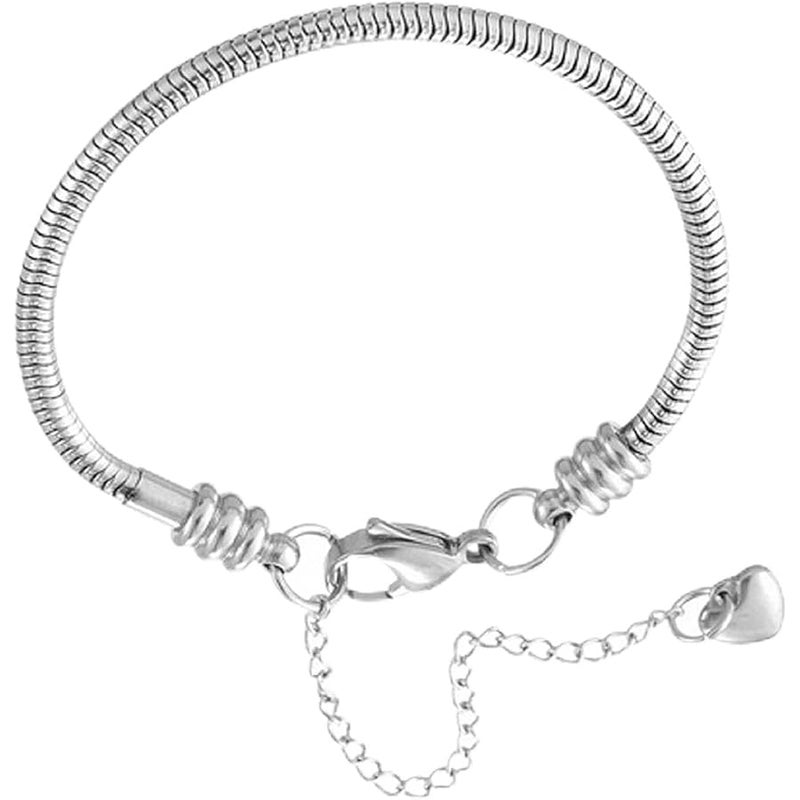 KunBead 3mm Kids Snake Chain Charm Bracelets with Heart Lobster Clasp Beads for Women Girls Jewelry Making - Image 1