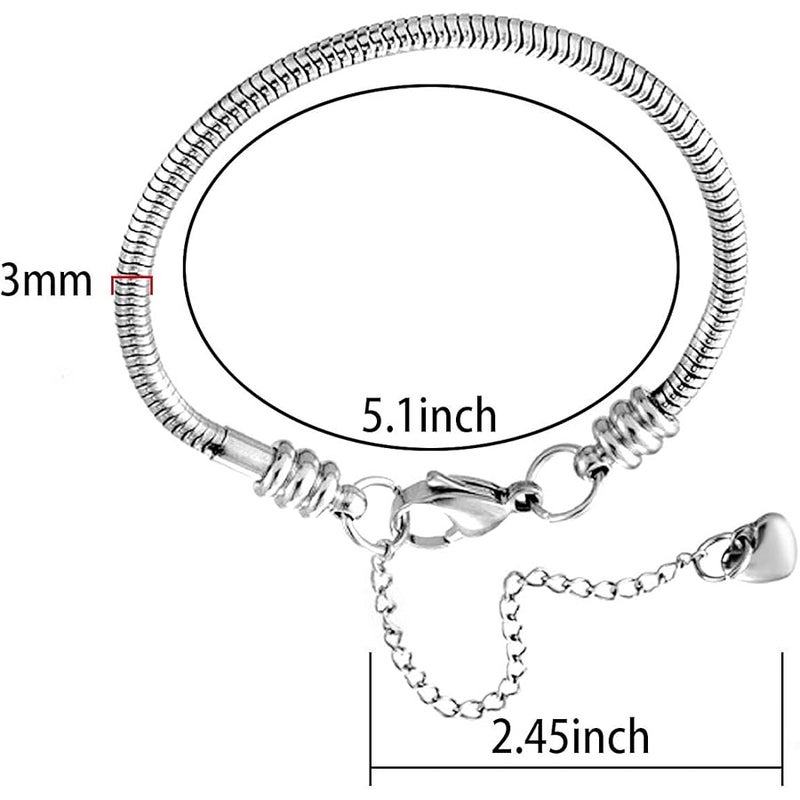 KunBead 3mm Kids Snake Chain Charm Bracelets with Heart Lobster Clasp Beads for Women Girls Jewelry Making - Image 2