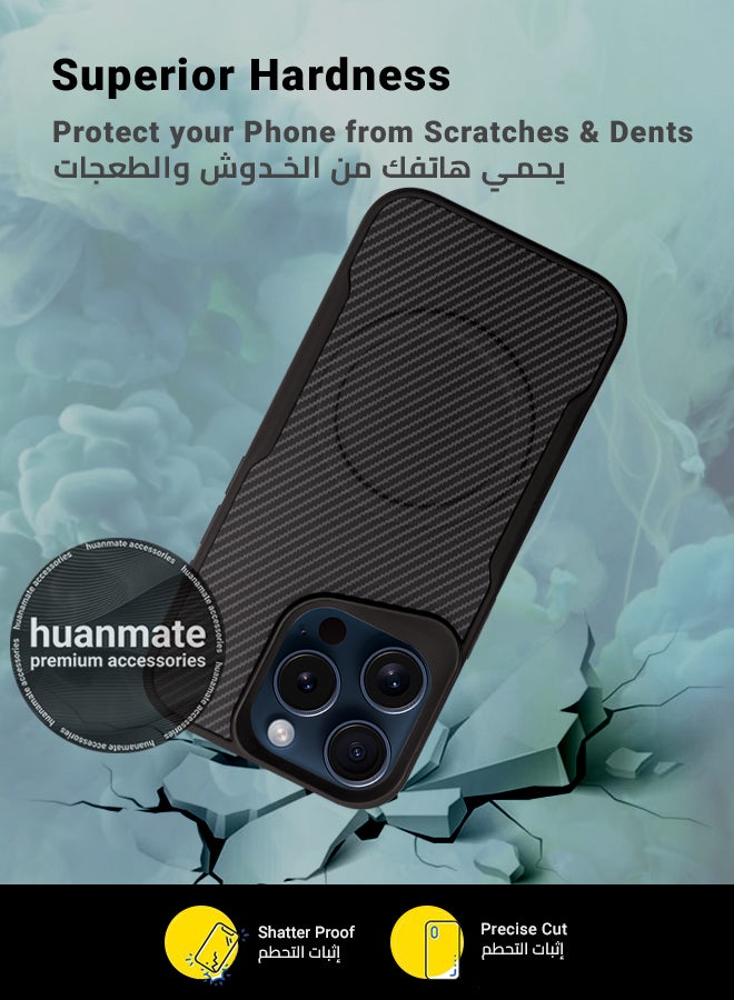 هووانميت حافظة لهاتف أبل آيفون 15 برو ماج سيف أسود/تيتانيوم - مغناطيس قوي وعالي الجودة، متوافق مع الشحن اللاسلكي، حماية ضد الصدمات، غطاء مغناطيسي نحيف للغاية مضاد للخدش لهاتف أبل آيفون 15 برو - Image 4