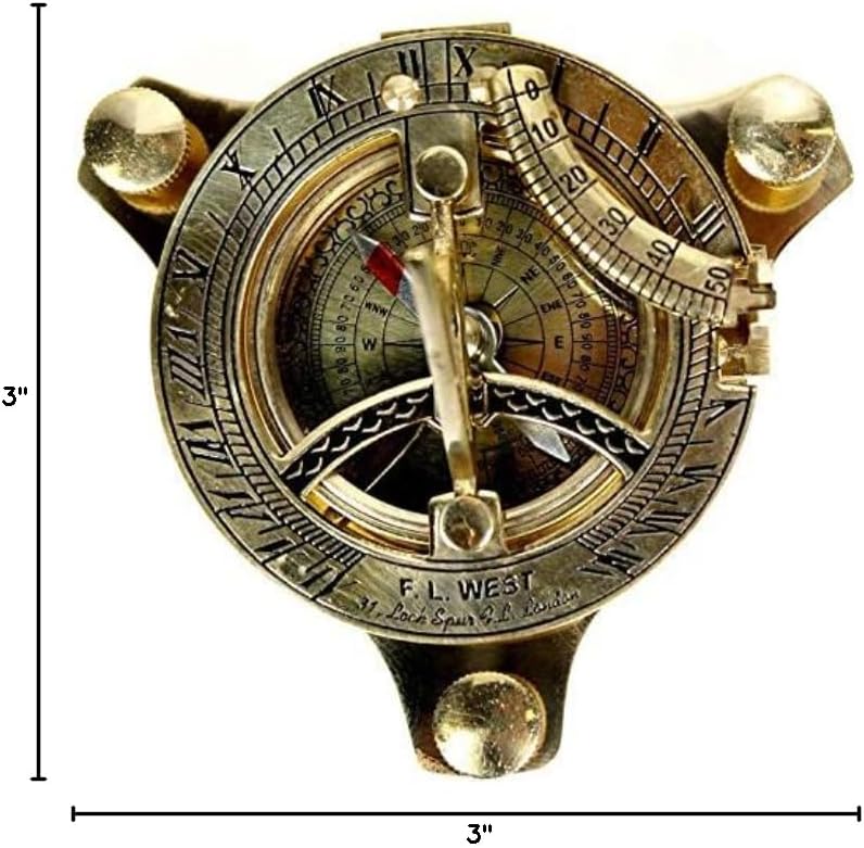 THOR INSTRUMENTS 3" Brass Sundial Compass West London with Wooden Box Rustic Vintage Home Decor Gifts - Image 3