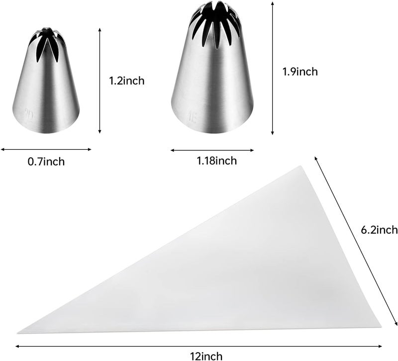 Kasmoire 8Pcs Large Piping Tips Set,Stainless Steel Icing Tips with 10 Disposable Pastry Bags for Cake Decorating - Image 3