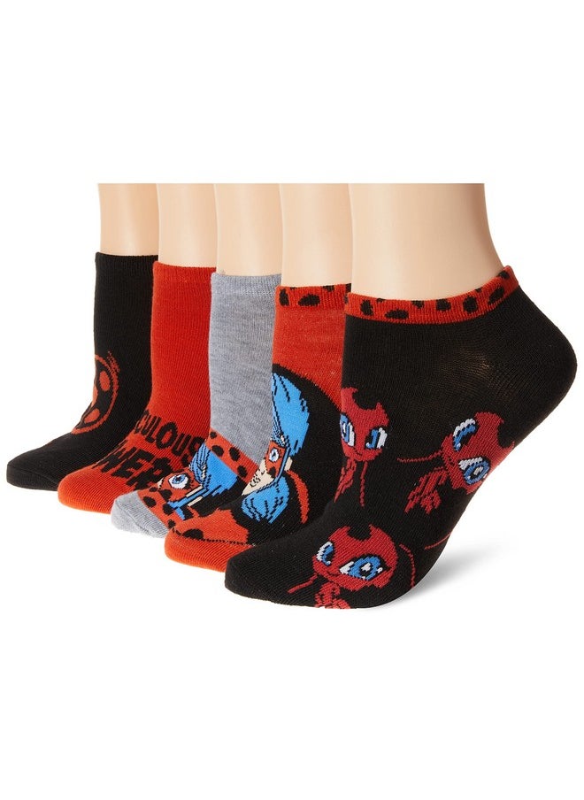 Miraculous Miraculous Tales of Ladybug & Cat Noir Women's 5 Pack No Show Socks 