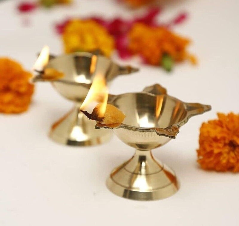 Damurhu Pure Brass Traditional Star Deep Fancy Five Face Diya Pooja Oil Lamp for Home and Office Decoration Size 2 Set of 2 PCS 35 x 4 CM 35 Inch