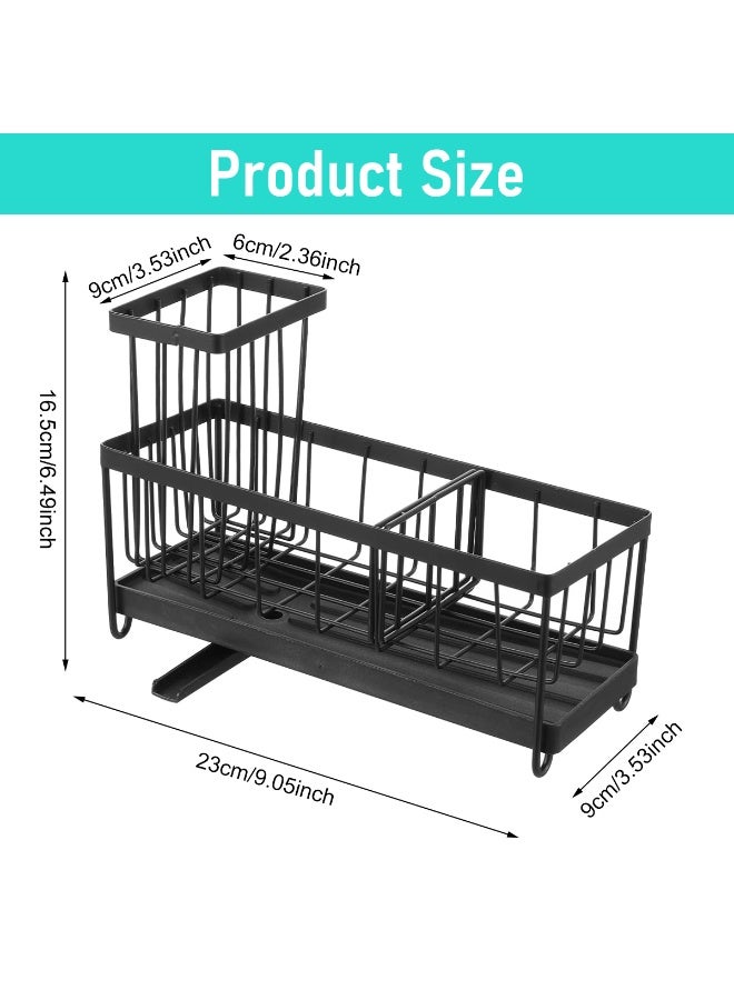 HASTHIP® Sponge Holder for Kitchen Sink, 304 Stainless Steel Kitchen Sink Organizer with Self-Draining Drainage Tray, Dish Cloth Towel Rack and High Brush Holder, Countertop Kitchen Sink Accessories - Image 5