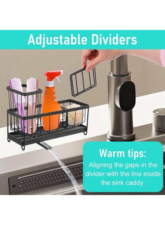 HASTHIP® Sponge Holder for Kitchen Sink, 304 Stainless Steel Kitchen Sink Organizer with Self-Draining Drainage Tray, Dish Cloth Towel Rack and High Brush Holder, Countertop Kitchen Sink Accessories - Image 2