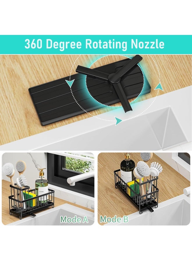 HASTHIP® Sponge Holder for Kitchen Sink, 304 Stainless Steel Kitchen Sink Organizer with Self-Draining Drainage Tray, Dish Cloth Towel Rack and High Brush Holder, Countertop Kitchen Sink Accessories - Image 3