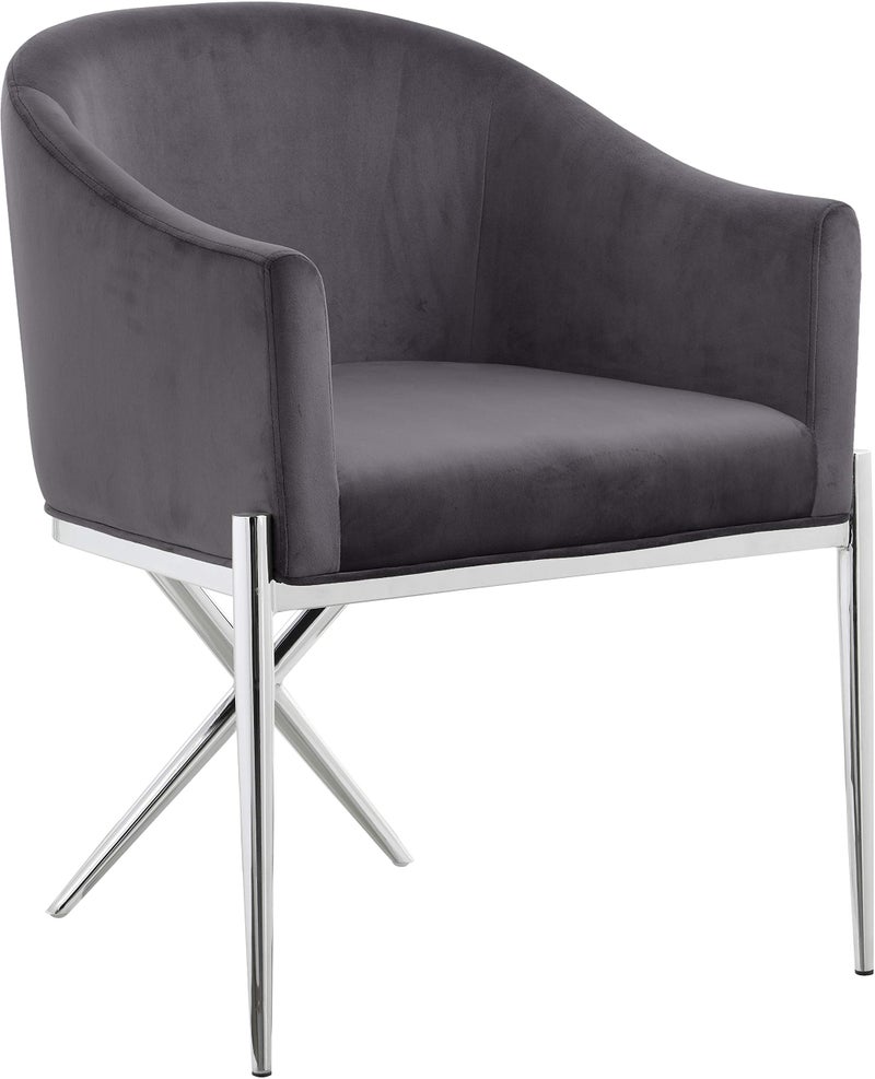 Meridian Furniture Xavier Collection Modern  Contemporary Velvet Upholstered Dining Chair with Sturdy Steel X Shaped Legs 255 W x 245 D x 315 H Grey