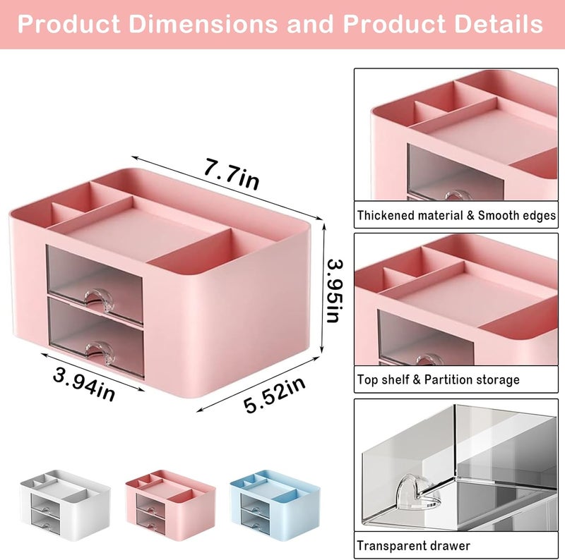 COMFYROOM Desk Organizer with 4 Compartments and 2 Drawers, Pen Holder for Desktop Storage, Makeup Organizer, Desk Organization and Accessories for School, Home, Office Supplies (Pink) - Image 3