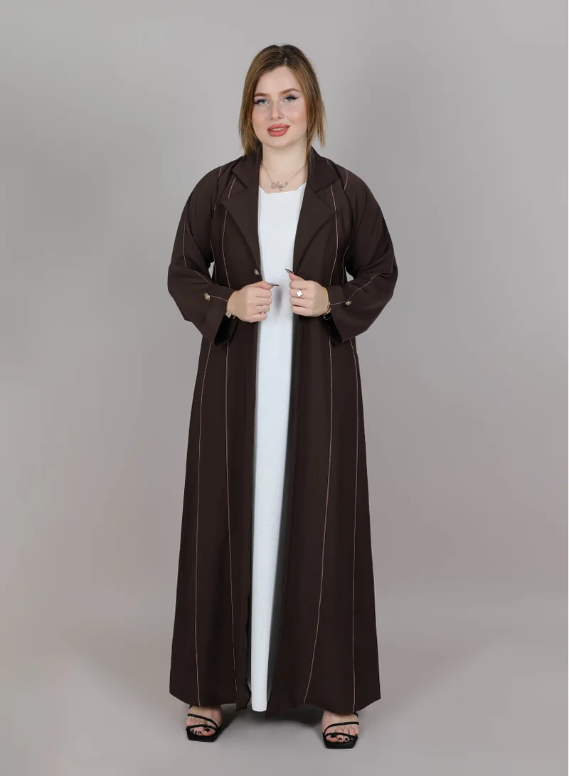 أم سكوير فاشن MSquare Fashion Brown Korean Nida Abaya With Golden Buttons