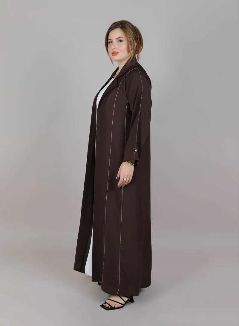 أم سكوير فاشن MSquare Fashion Brown Korean Nida Abaya With Golden Buttons