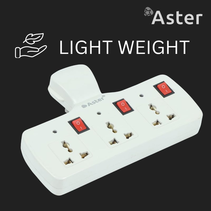 Aster مقبس متعدد بثلاثة دبابيس | لوحة تمديد حائطية بدون سلك مع حماية من الفيوز، مقابس عالمية ومفاتيح فردية (مقبس متعدد 3 دبابيس) - Image 5