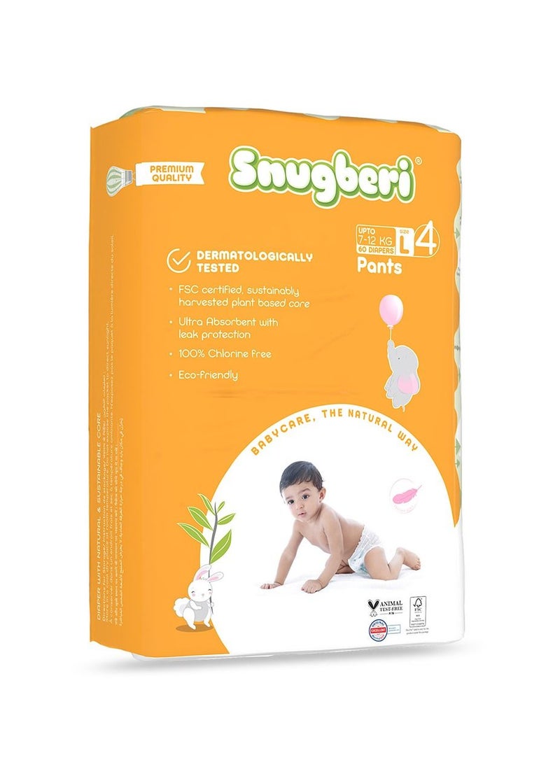 Snugberi Premium Eco-Friendly Chlorine Free Feather Soft Printed Diapers Made Of Natural Wood Pulp With Wetness Indicator Diaper Pants Size 4 Large 7-12 Kg - Mega Pack 60'S  - Image 2