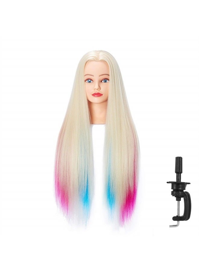 Hairingrid 26"-28" Mannequin Head Hair Styling Training Head Manikin Cosmetology Doll Head Synthetic Fiber Hair and Free Clamp Holder (Multicolor) - Image 2
