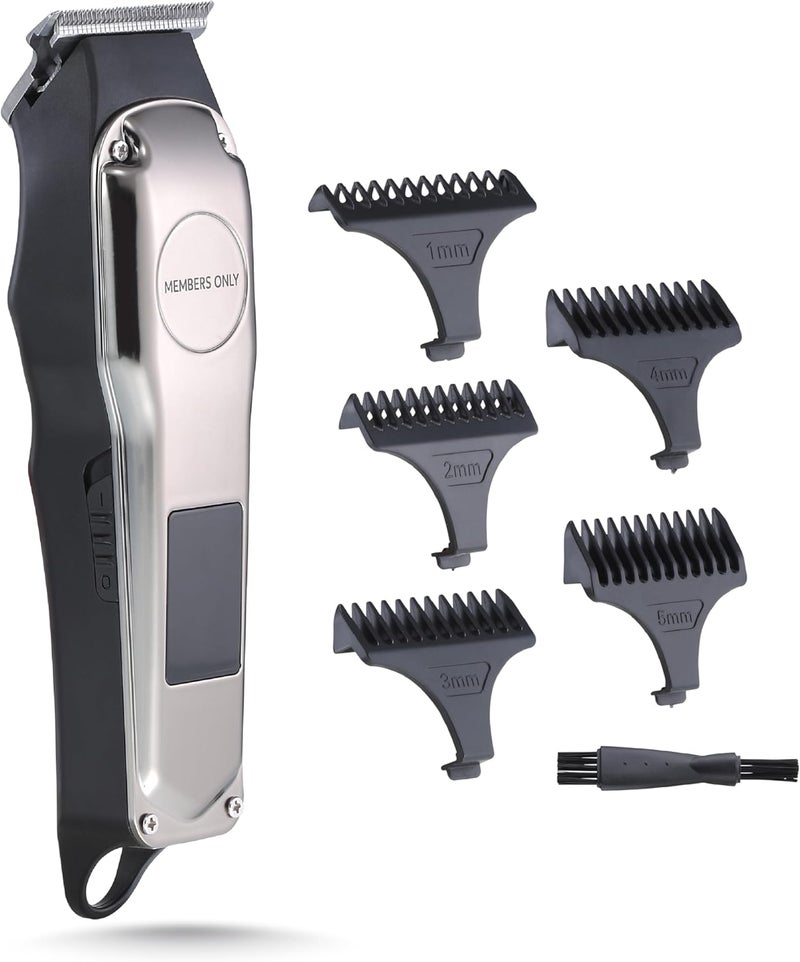 Members Only Hair Clipper Mens Lithium Cordless TBlade Stainless Steel Blades USB Rechargeable LED Display 5 Comb Guides Precision Kit for Hair Cutting and Grooming