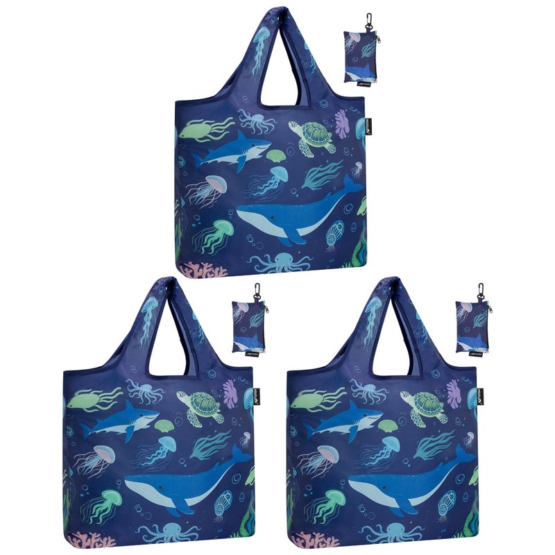 HOLYLUCK Reusable Grocery Bags,Heavy Duty Foldable Shopping Tote Bag (Standard, 3 Whales) - Image 1