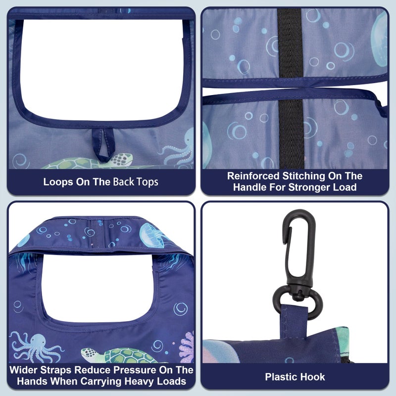 HOLYLUCK Reusable Grocery Bags,Heavy Duty Foldable Shopping Tote Bag (Standard, 3 Whales) - Image 4