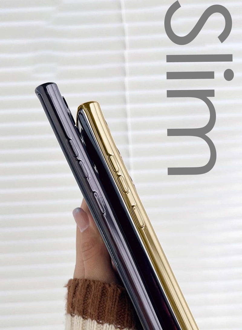 دبليو تيك سامسونج جالاكسي S25 الترا 5G 2025 Magsafe PU طلاء فاخر بشفاه مرتفعة غطاء حافظة ثقب الكاميرا - شفاف / ذهبي - Image 3