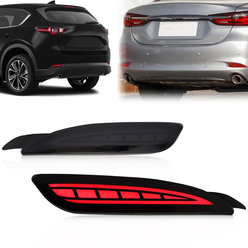 GEEGEETOP Smoked Lens LED Rear Bumper Fog Light Assembly Compatible with Mazda 6 20182021 cx5 cx5 2022 Functions as Rear Fog Lamp Brake Light Bumper Reflector Turn Signal 3In1