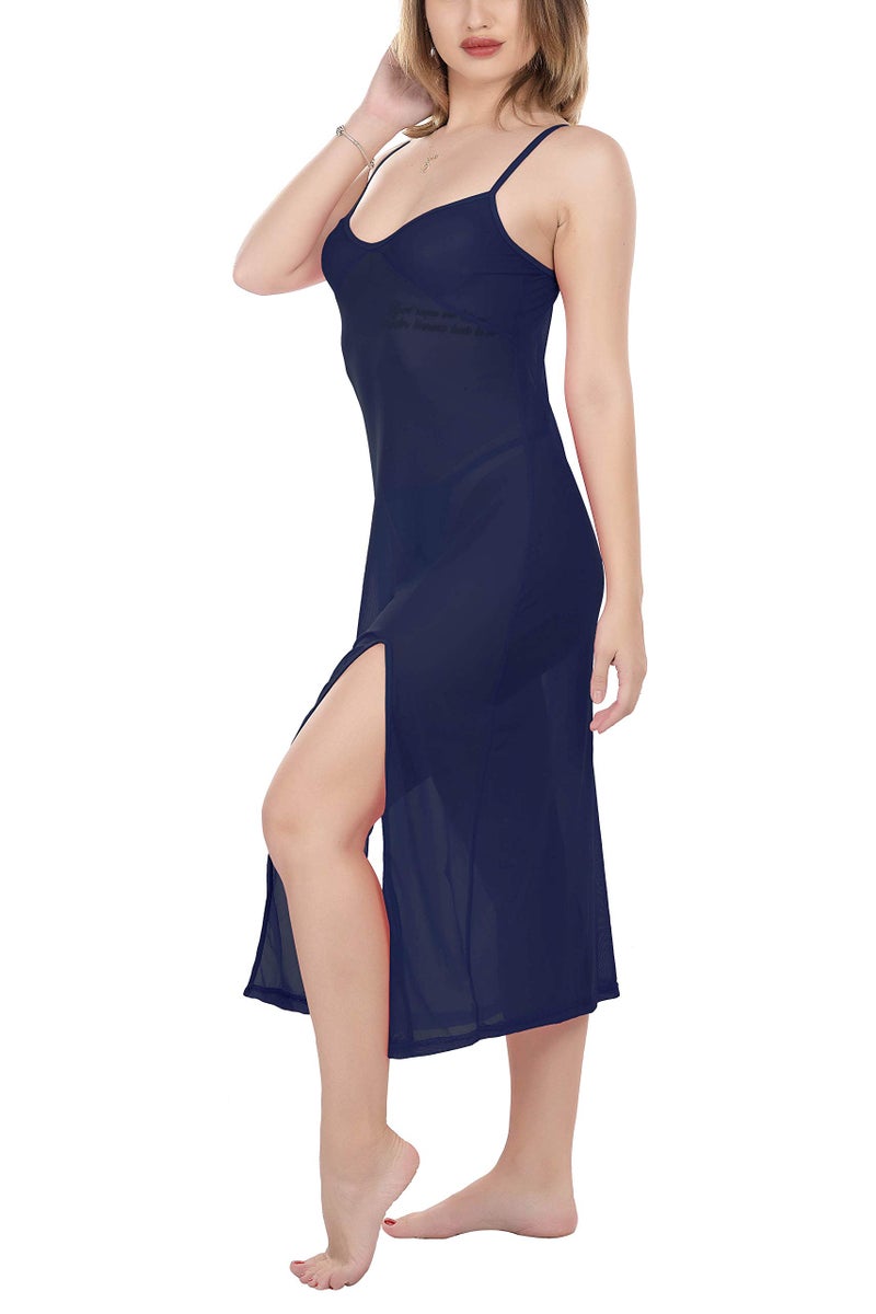 Xs and Os LONG_P_X011_NV Women's Polyester, Spandex Mix Mesh Fabric Plain/Solid Baby Doll Maxi (Navy Blue, Free Size) - Image 3