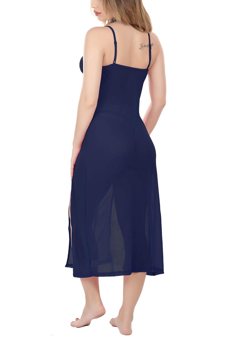 Xs and Os LONG_P_X011_NV Women's Polyester, Spandex Mix Mesh Fabric Plain/Solid Baby Doll Maxi (Navy Blue, Free Size) - Image 2