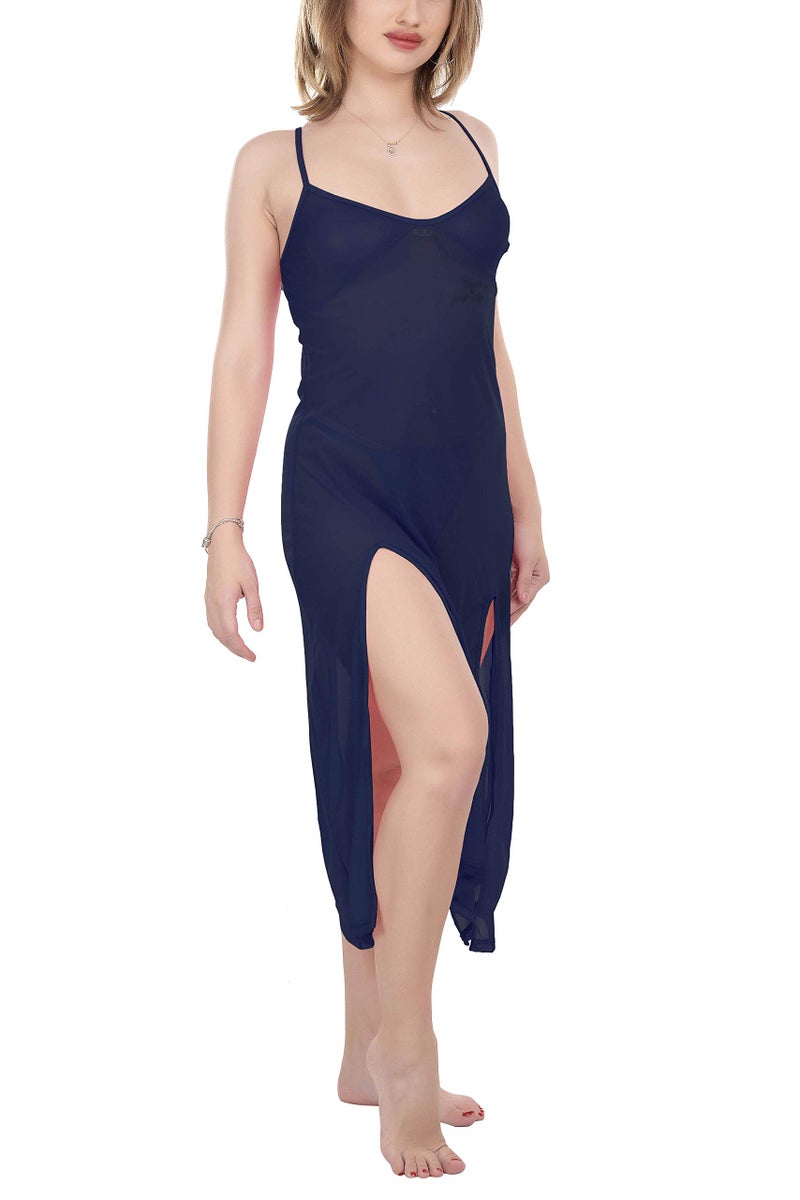 Xs and Os LONG_P_X011_NV Women's Polyester, Spandex Mix Mesh Fabric Plain/Solid Baby Doll Maxi (Navy Blue, Free Size) - Image 4
