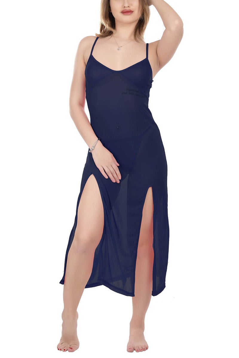 Xs and Os LONG_P_X011_NV Women's Polyester, Spandex Mix Mesh Fabric Plain/Solid Baby Doll Maxi (Navy Blue, Free Size) - Image 1