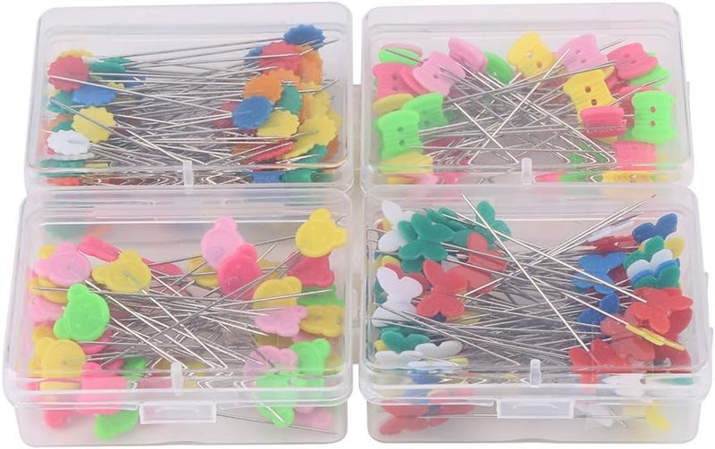 كلاراكو 300 قطعة من دبابيس الرأس المسطحة ودبابيس التبطين المستقيمة و4 دبابيس رأس زر معبأة في صندوق للخياطة اليدوية والترقيع وإبر الخياطة اليدوية ومشاريع الحرف الفنية، 2 بوصة النوع 1# - Image 1