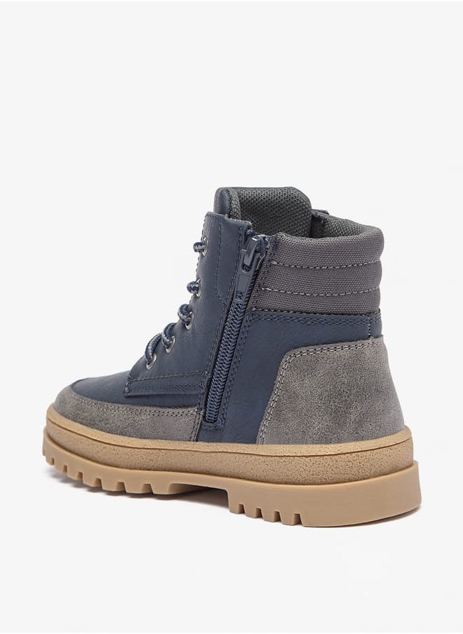 JUNIORS Boys Panelled Low Ankle Boots with Lace Detail and Zip Closure  - Image 2