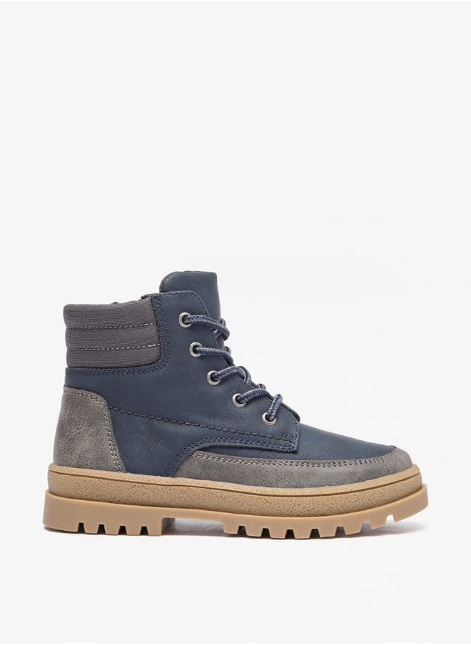 JUNIORS Boys Panelled Low Ankle Boots with Lace Detail and Zip Closure  - Image 1