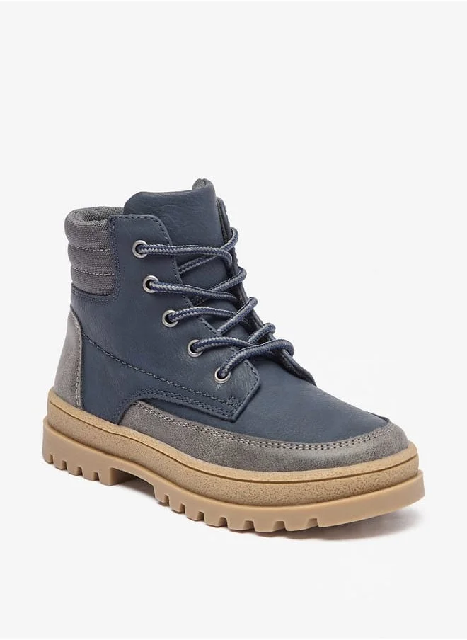 JUNIORS Boys Panelled Low Ankle Boots with Lace Detail and Zip Closure