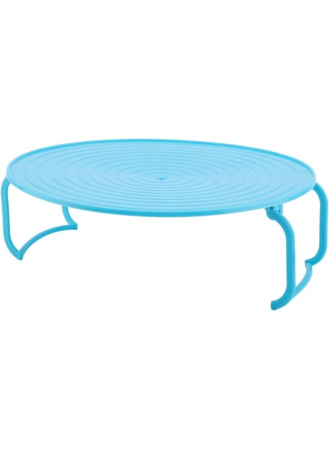 3in1 Microwave Rack/Plate Cove/Food Tray with Foldable Leg, Microwave Plate Stacker Splatter Cover Food Cover for Microwave Oven(Blue)  - Image 1