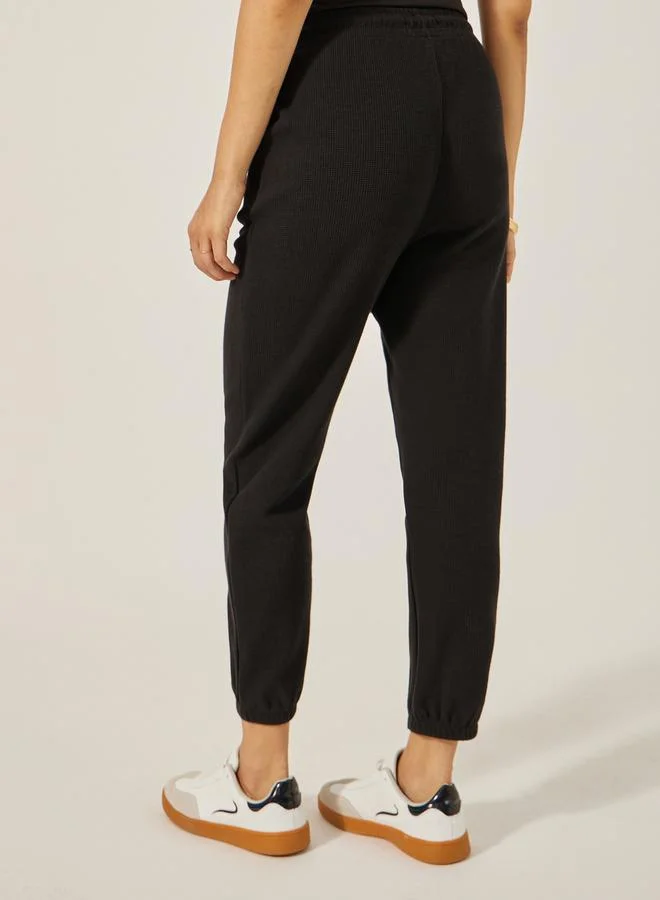 Styli High Rise Elasticated Waistband Cuffed Joggers with Drawstring