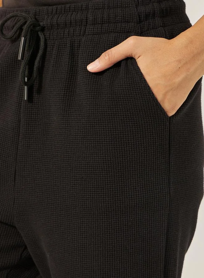 Styli High Rise Elasticated Waistband Cuffed Joggers with Drawstring