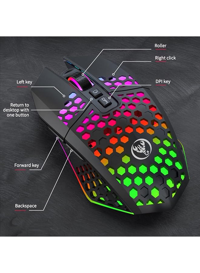 2.4G Wireless Gaming Mouse Honeycomb Hollow Design Ergonomic With Backlight ماوس قيمنق لاسلكي Up To 1600 Dpi 7 Programmed Buttons Silent Clicks Rgb Gaming Mouse For Laptop Computer Pc  - Image 2
